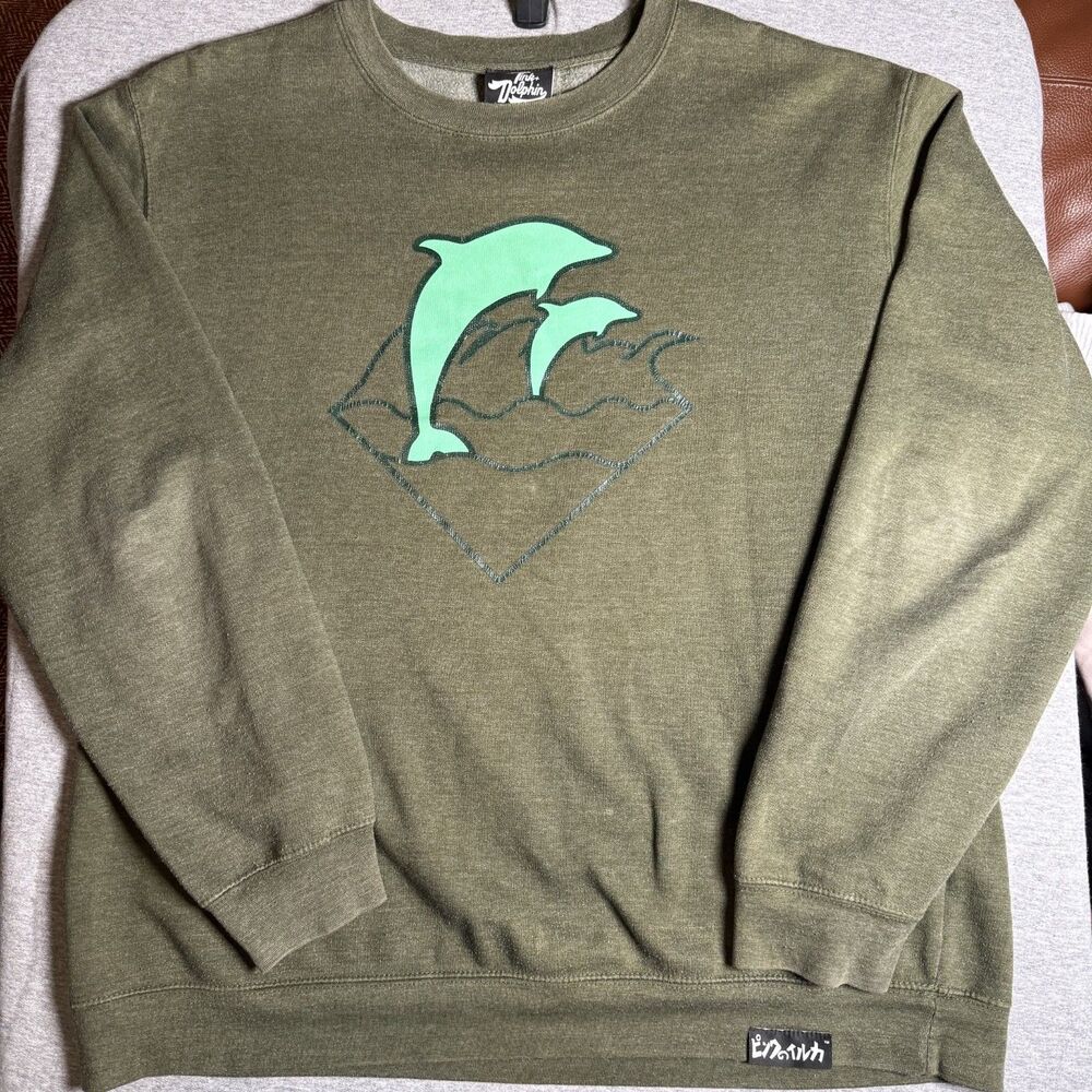 Pink Dolphin Mens Green Graphic Crewneck Sweatshirt Streetwear 2XL